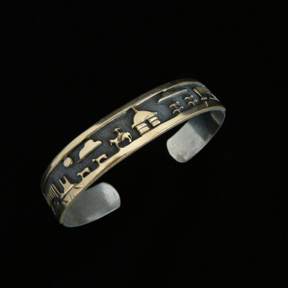 Navajo Sterling Silver & Gold F.J. Henry Storyteller Cuff Bracelet