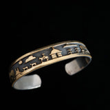 Brazalete navajo de plata de ley y oro FJ Henry Storyteller