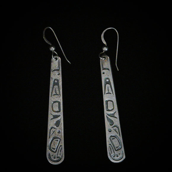 Vintage Silver Danny Dennis Metal Arts Pacific Coast Inlay Dangle Wire Earrings