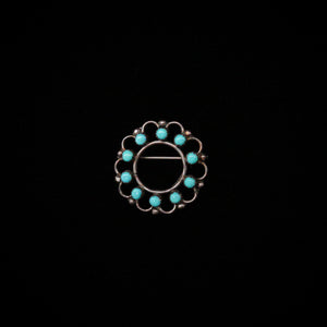 Old Pawn Native American Zuni Snake Eye Turquoise Silver Brooch & Pendant