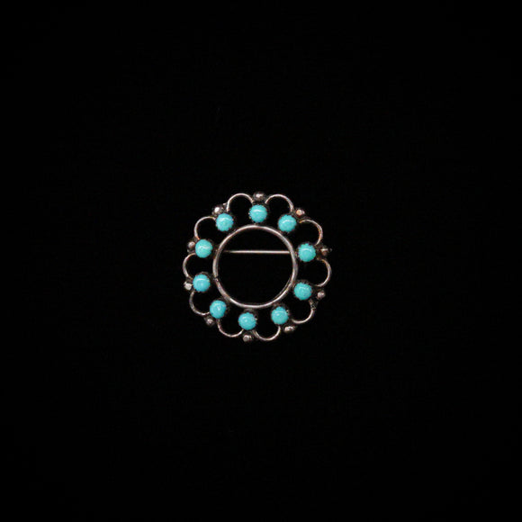Old Pawn Native American Zuni Snake Eye Turquoise Silver Brooch & Pendant