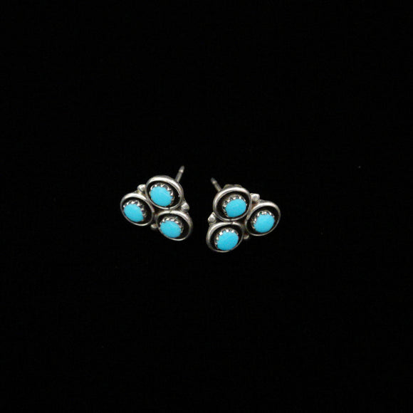Zuni Native American Snake Eye Turquoise Silver Earrings