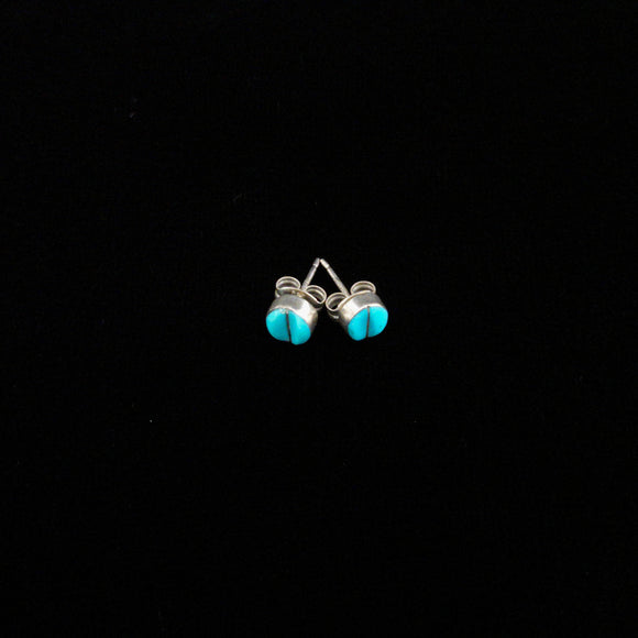 Zuni Native American Turquoise Silver Stud Earrings