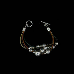 Mexican Silver Leather Ball Bracelet