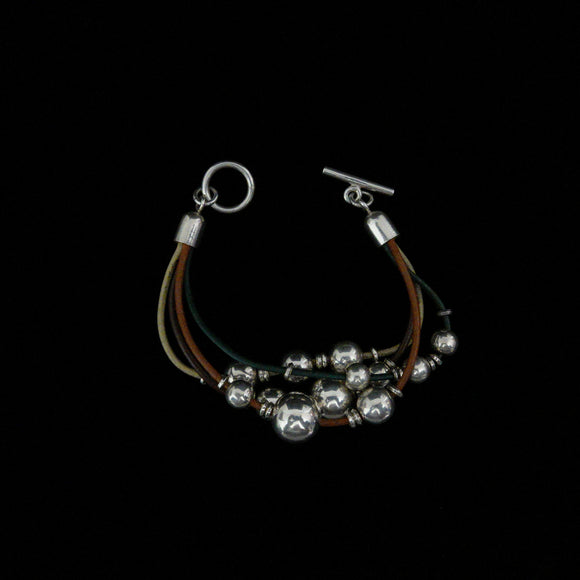メキシカンシルバーレザーボールブレスレット