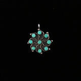 Zuni Vintage Sterling Silver Snake Eye Turquoise Signed Pendant