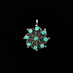 Zuni Vintage Sterling Silver Snake Eye Turquoise Signed Pendant
