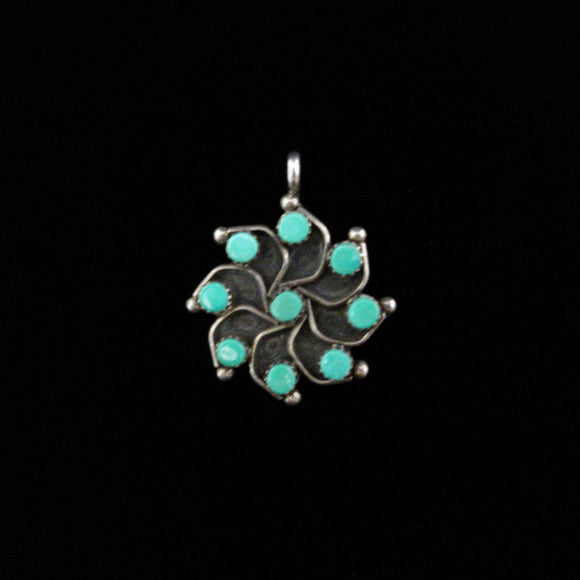 Zuni Vintage Sterling Silver Snake Eye Turquoise Signed Pendant