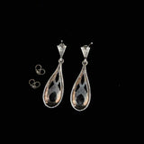 Vintage Sterling Silver Black Onyx Teardrop Marcasite Earrings