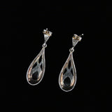 Vintage Sterling Silver Black Onyx Teardrop Marcasite Earrings