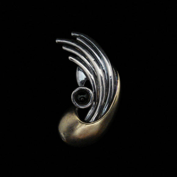 Vintage Modernist Abstract Large Silver Gold Black Onyx Brooch Pendant