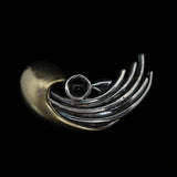 Vintage Modernist Abstract Large Silver Gold Black Onyx Brooch Pendant