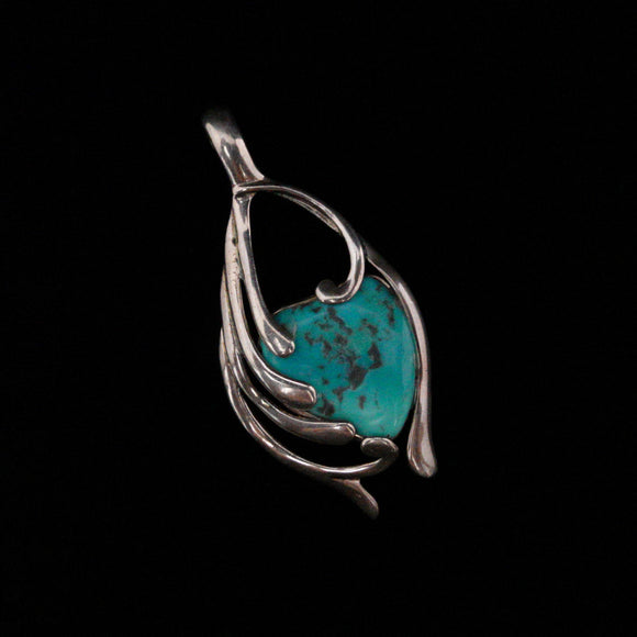 Navajo Native American Hallmarked SJ 925 Sterling Silver Turquoise Pendant