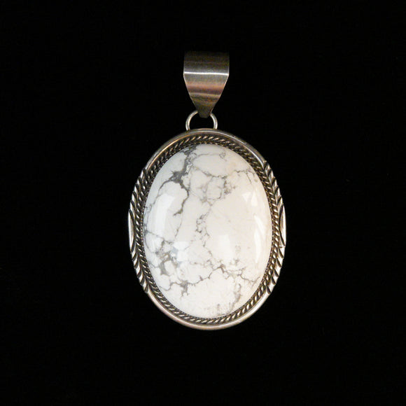 Navajo Native American Signed White Sterling Silver Buffalo Turquoise Pendant
