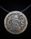 Broche y colgante de guerrero serpiente, dios maya vintage de plata mexicana