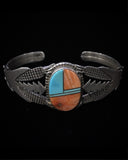 Navajo Native American Silver Turquoise & Spiny Oyster Bracelet