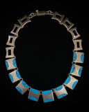 Mexican Silver Vintage Heavy Turquoise Set Bracelet & Necklace