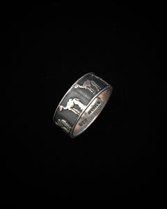 Vintage Mens Overlay Camels Niello Mexican Silver Ring