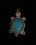 Old Pawn Native American Navajo Silver Turquoise Turtle Pendant