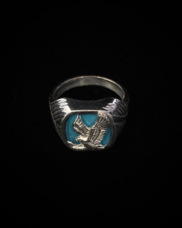 Anillo turquesa con águila para hombre Navajo vintage nativo americano