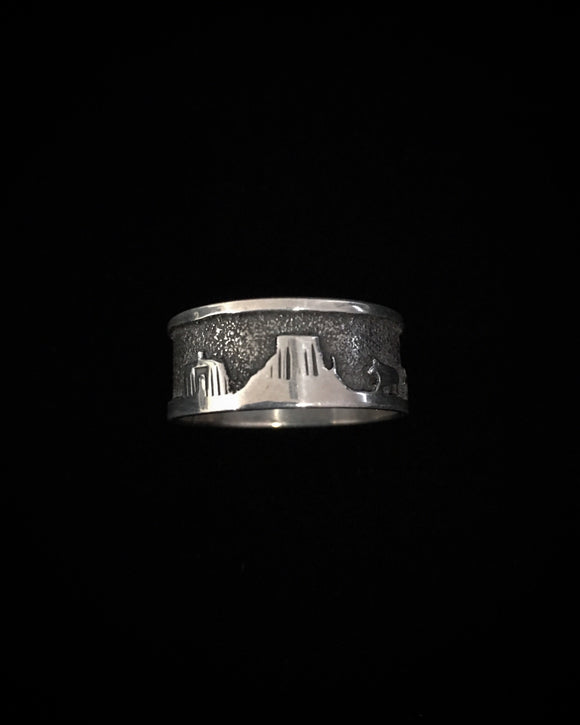 Anillo de plata de narrador de hombres vintage nativo americano