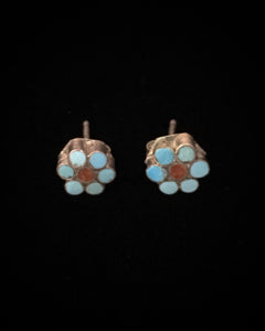 Zuni Native American Silver Turquoise & Coral Earrings