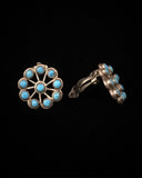 Zuni Old Pawn Native American Snake Eye Turquoise Sterling Silver Clip On Earrings
